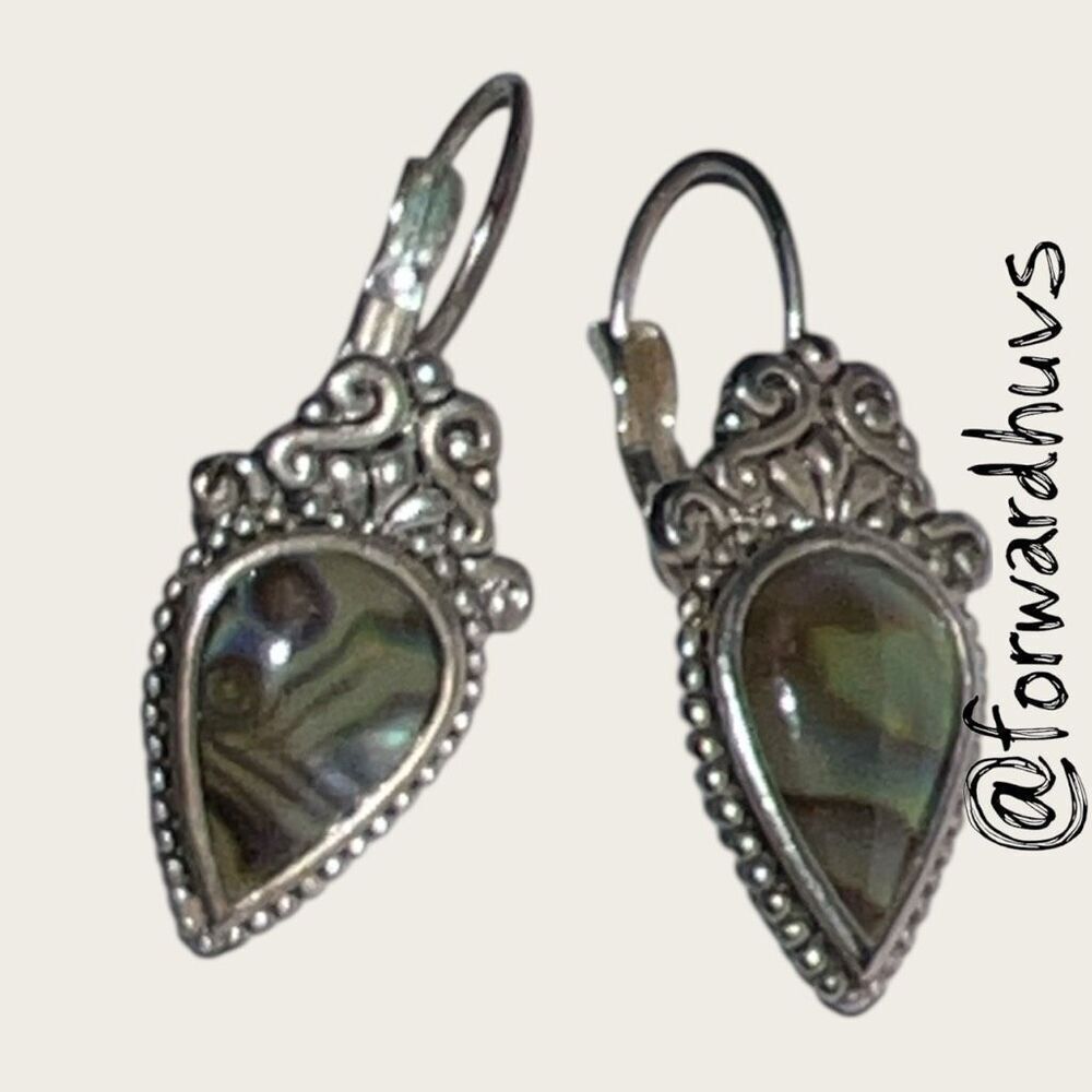 Ornate Abalone Shell Earrings – Teardrop Design Lever-Back Closure